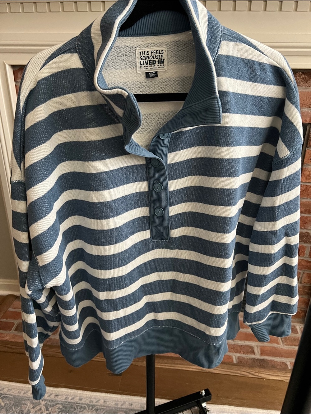 American Eagle Outfitters Blue & White Striped Henley Pullover